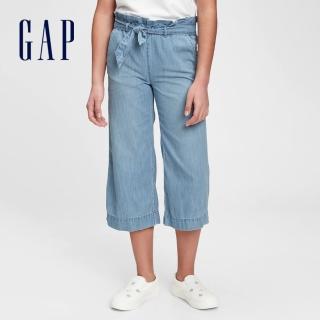 【GAP】女童 文藝純棉水洗牛仔寬褲(679611-水洗藍)