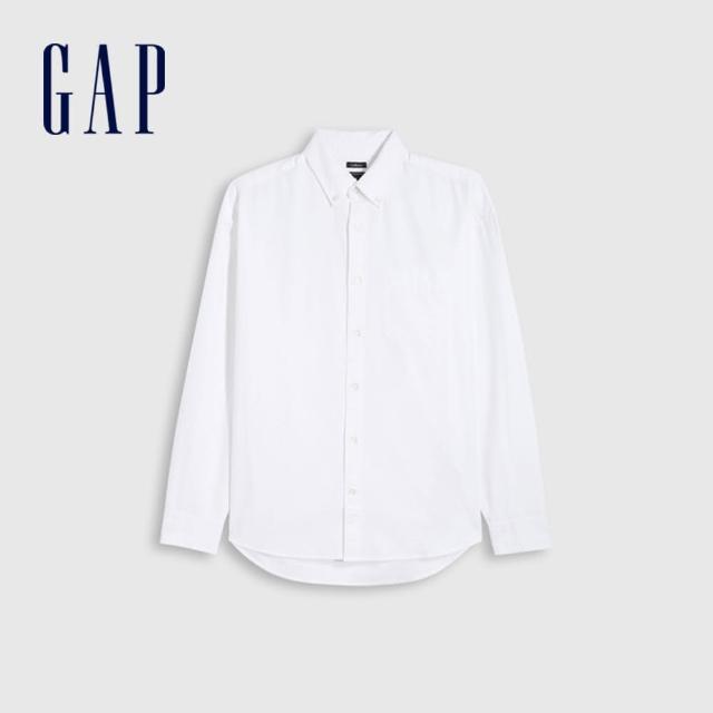 GAP【GAP】男裝 通勤休閒牛津布襯衫(771296-白色)