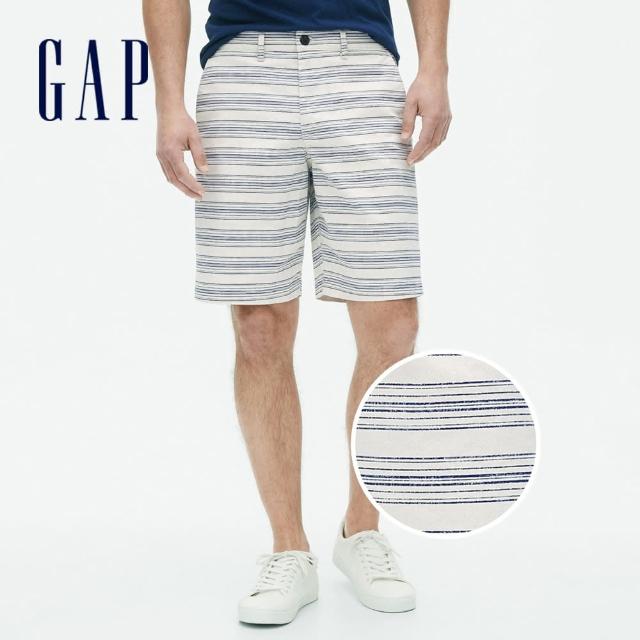 GAP【GAP】男裝 趣味印花棉質休閒短褲(834760-海軍藍細條紋)