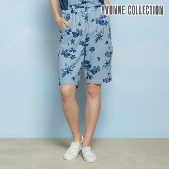 【Yvonne Collection】水彩風印花短褲(灰藍M)