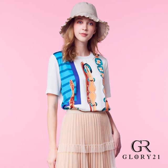 GLORY21【GLORY21】愛馬士圖騰袖後片針織上衣(杏色)