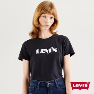 【LEVIS】女款 短袖T恤 / 高密度立體膠印復古Logo / 黑 熱賣單品
