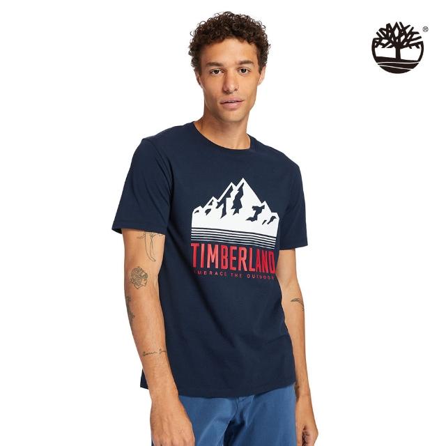 Timberland【Timberland】男款深寶石藍色風景圖有機棉短袖T恤(A24XE433)