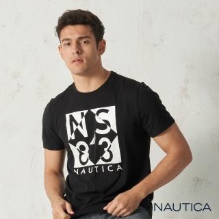 【NAUTICA】品牌LOGO圖騰錯位設計短袖T恤(黑)