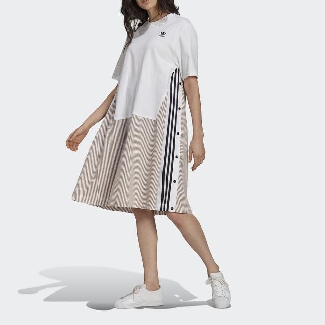 【adidas 愛迪達】連身裙 女款 休閒裙 連身洋裝 短袖 三葉草 SHIRT DRESS 白粉 H59022