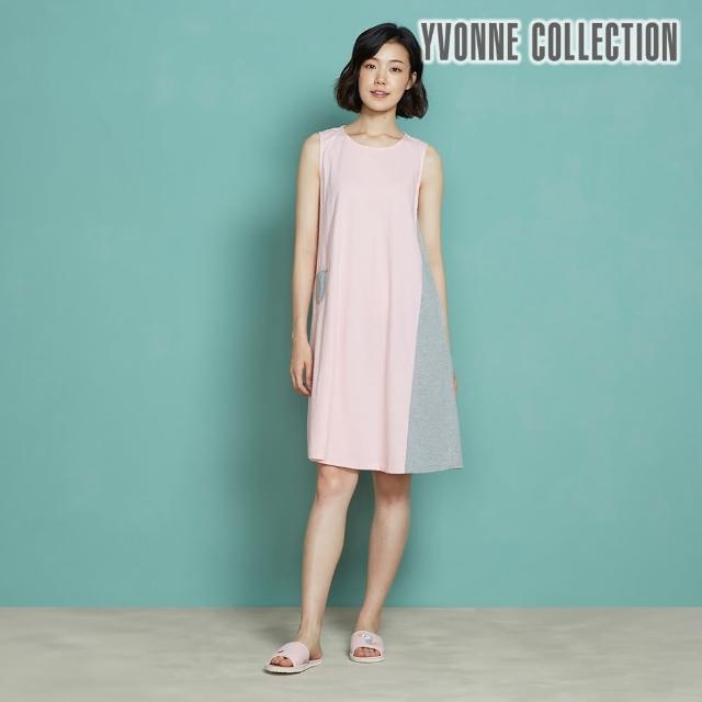 Yvonne Collection【Yvonne Collection】色塊拼接短袖洋裝(珊瑚粉)