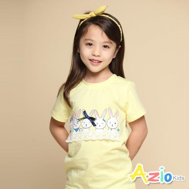 【Azio Kids 美國派】女童 上衣 蕾絲蝴蝶結兔子印花短袖上衣T恤(黃)
