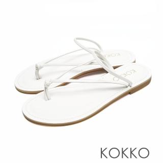 【KOKKO 集團】渡假風鱷魚壓紋超細帶牛皮夾腳涼拖鞋(清爽白)