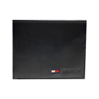 【Tommy Hilfiger】潮流壓印logo皮革附零錢袋男皮夾禮盒裝-霸氣黑(TOMMY 短夾  素面  男生 黑色)