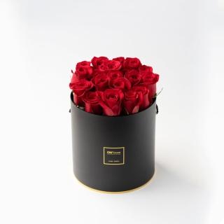 【CNFlower 西恩】經典浪漫-紅 黑色金邊筒狀 鮮花禮盒 大(送禮/買花/花禮/鮮花)