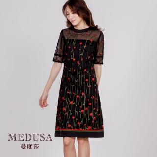 【MEDUSA 曼度莎】玫瑰刺繡小禮服洋裝（M-XL）｜女裝 婚禮洋裝 婚宴禮服(601-33906)