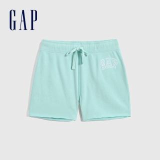 【GAP】女裝 碳素軟磨 法式圈織系列 Logo舒適鬆緊休閒短褲(589676-淡藍色)
