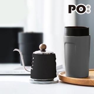 【PO:】DIY手沖咖啡二件組(手沖咖啡壺-黑/隨行保溫咖啡杯350ml-灰)