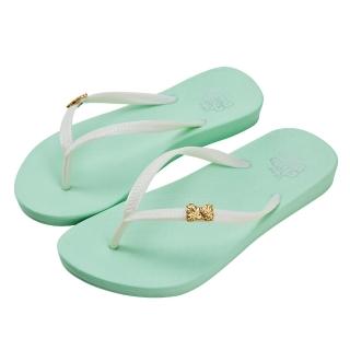【Disney 迪士尼】迪士尼女鞋 奇奇蒂蒂 質感飾釦人字拖鞋-綠(MIT台灣在地工廠製造)