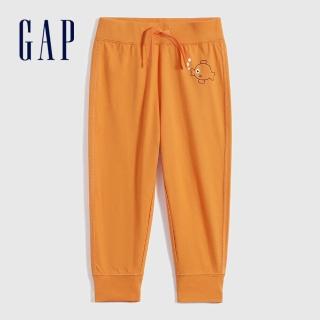【GAP】男幼童 碳素軟磨 法式圈織系列 純棉動物印花休閒褲(700529-橙色)