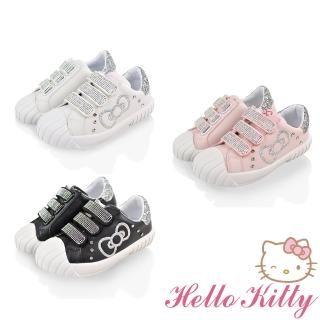 【HELLO KITTY】17-22.5cm兒童鞋 休閒鞋 減壓防滑水鑽(白&粉&黑色)