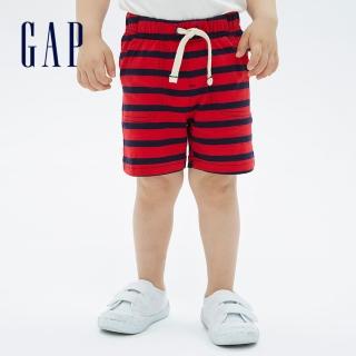 【GAP】嬰兒 布萊納系列 可愛透氣條紋短褲(691324-紅藍條紋)