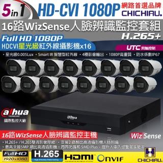 【CHICHIAU】Dahua大華 H.265 5MP 16路CVI 1080P數位遠端監控套組(含星光級2MP紅外線攝影機x16)