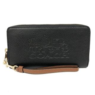 【COACH】大馬車LOGO手掛式拉鍊零錢袋長夾(黑)