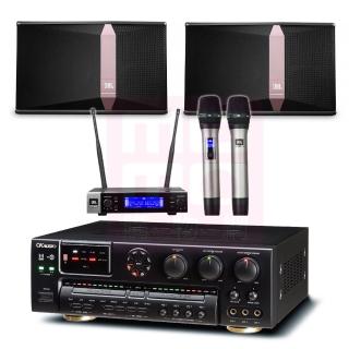 【OKAUDIO】卡拉OK綜合擴大機+無線麥克風+吊式專業用喇叭(AK-7+JBL VM200+JBL Ki512)