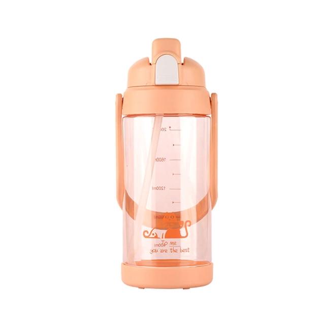 【ANTIAN】2入組 彈蓋吸管運動水壺 2000ml 防摔水杯 密封防漏 戶外便攜水瓶 太空杯(手提健身壺)