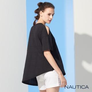 【NAUTICA】女裝個性露肩不規則衣襬T恤(黑)