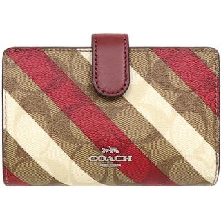 【COACH】限定款酒紅x紅x白x卡其PVC滿版LOGO釦式拉鍊中夾