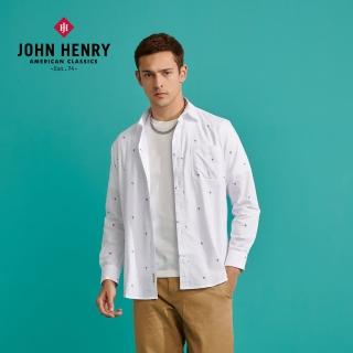 【JOHN HENRY】椰子樹印花長袖襯衫-白