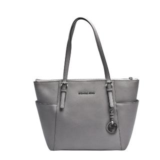 【Michael Kors】Jet Set系列銀色吊牌防刮牛皮肩背托特包(大-灰30F2STTT8L-GREY)