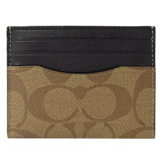 【COACH】經典C LOGO皮革拼接信用卡名片夾(駝咖)