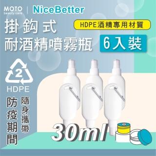 【MOTO】掛鈎式耐酒精噴霧瓶HDPE-30ml-6入(噴壓瓶  空瓶 消毒 霧狀 噴霧瓶 防疫必備 防疫生活 隨身攜帶)