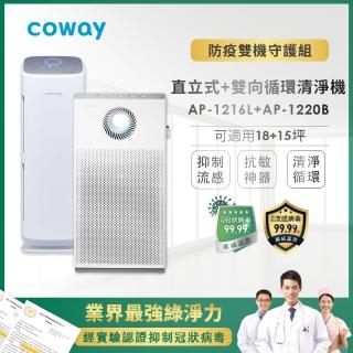 【Coway】15坪雙向循環+18坪直立式空氣清淨機(AP-1220B+AP-1216L)