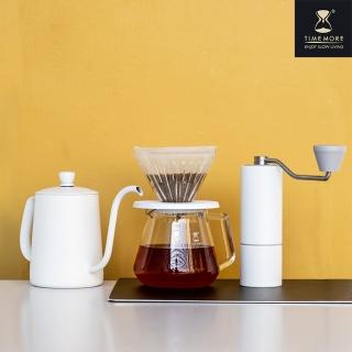 【TIMEMORE 泰摩】栗子C2魚三壺手沖咖啡豪華禮盒-7件組(魚三手沖壺 栗子C磨豆機 玻璃分享壺 濾紙)