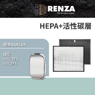 【RENZA】適用 台灣三洋 SANLUX ABC-M8 空氣清淨機 HEPA + 活性碳 濾網(可替代 CAFT-M8HC)