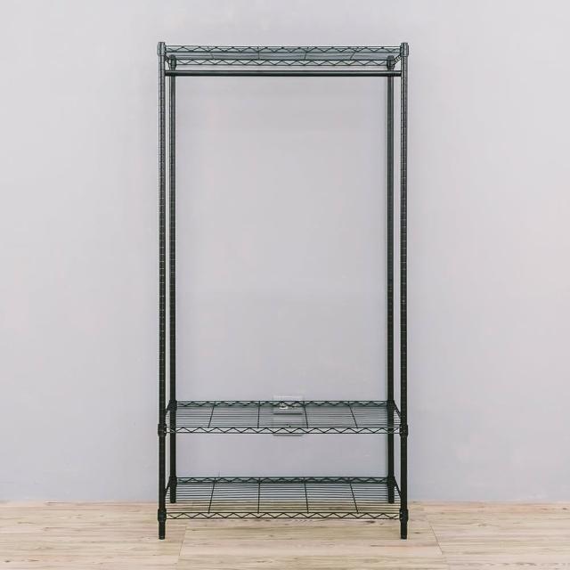 【dayneeds 日需百備】輕型 90x45x180cm 烤漆三層單桿黑色衣櫥(置物架/掛衣架/收納架/層架/鐵架)