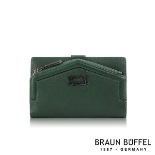 【BRAUN BUFFEL 德國小金牛】台灣總代理 奧菲莉亞-A 10卡兩折中夾-綠色(BF675-502-GR)