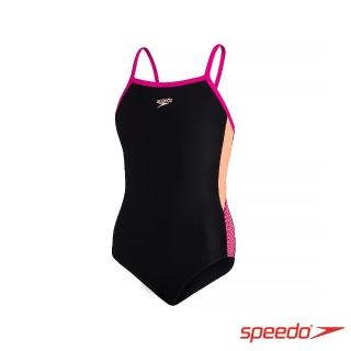 【SPEEDO】女孩 運動連身泳裝 Dive Thinstrap(黑/粉紅/橘)