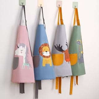 【橘魔法】兒童動物印花小口袋防水防油圍裙+袖套(畫畫衣 飯兜 大童 中童 男童 女童)