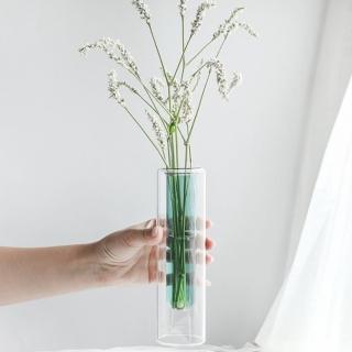 【JEN】創意雙色透明玻璃試管花瓶花器居家裝飾桌面擺飾高20cm(湖水綠)