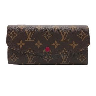 【Louis Vuitton 路易威登】Emilie系列 Monogram帆布釦式長夾(M60697-紫紅)