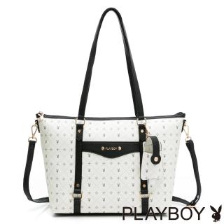 【PLAYBOY】托特包附長背帶 白色黑晶兔系列(米白色)