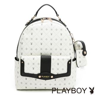 【PLAYBOY】後背包  白色黑晶兔系列(米白色)