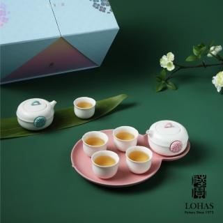 【LohasPottery 陸寶】花團錦繡4人茶禮 薄荷綠/清新粉(一壺四杯一茶托 新骨瓷 浪漫禮盒)