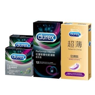 【Durex杜蕾斯】杜蕾斯雙悅愛潮裝衛生套12入+飆風碼3入*2盒+超薄勁潤裝5入