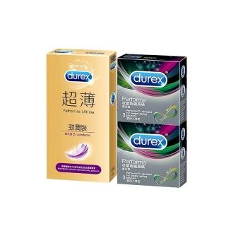 【Durex杜蕾斯】超薄勁潤裝5入+飆風碼3入x2保險套(3盒組)