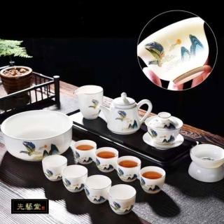 【先藝堂】景德鎮鳳鳴富貴茶具17入組(白瓷茶具組)