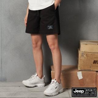 【JEEP】女裝 鬆緊腰帶寬版休閒短褲(黑)