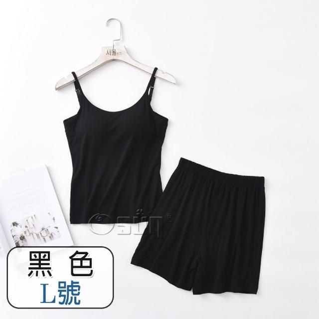 【Osun】莫代爾中大尺吋bra-t帶胸墊細肩帶背心睡衣短褲套裝居家休閒服(季節限量特惠價下殺出清CE409-)