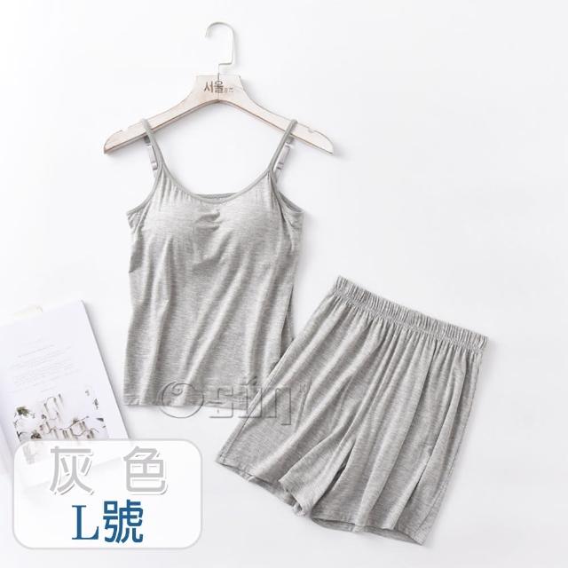 【Osun】莫代爾中大尺吋bra-t帶胸墊細肩帶背心睡衣短褲套裝居家休閒服(季節限量特惠價下殺出清CE409-)