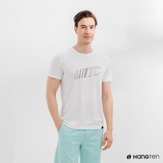 【Hang Ten】男裝-恆溫多功能-環保寶特瓶回收紗HEIQ吸濕感溫印花短袖T恤-白